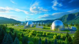 Illustration de la future installation de réacteurs nucléaires modulaires d'Amazon dans l'État de Washington.
