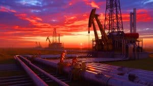 Illustration de la chute des exportations de combustibles fossiles russes et des sanctions économiques internationales.