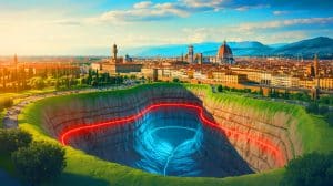 Illustration de la découverte d'un gisement de gaz sous la ville de Florence.