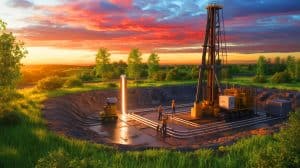 Illustration de la transformation des anciens puits de pétrole en réservoirs géothermiques pour produire de l'électricité.