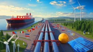Illustration de la chute des exportations russes de combustibles fossiles liée aux sanctions internationales et à la transition énergétique mondiale.