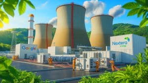Illustration de la relance de la centrale nucléaire Duane Arnold en partenariat avec Google et NextEra Energy.