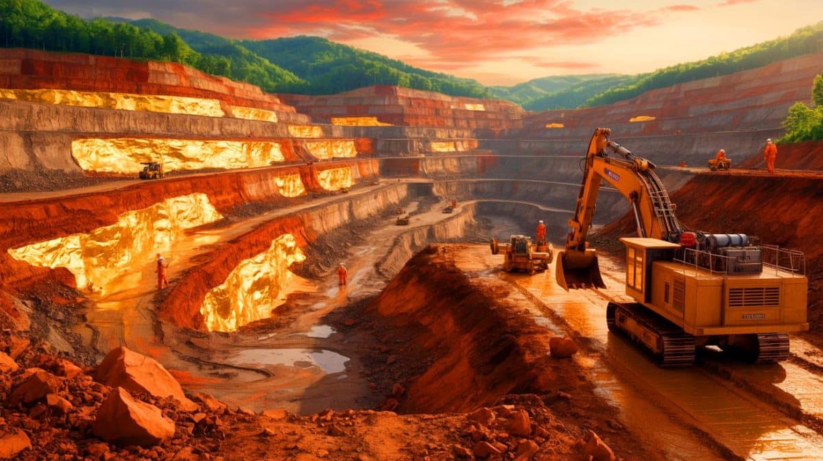 « Un trésor sous la Chine » : ce gisement d’or colossal fait bondir les marchés et inquiète déjà les défenseurs de l’environnement Illustration de la découverte d'un immense gisement d'or dans la province du Hunan en Chine.