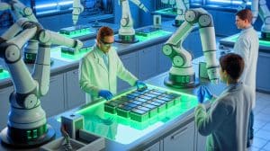 Illustration de la collaboration entre NEO Battery Materials et une entreprise sud-coréenne pour des batteries lithium-silicium innovantes.