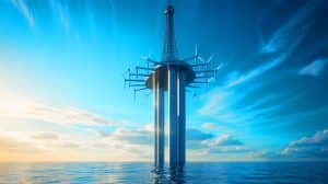 Illustration de l'éolienne géante Wind Catching optimisant la production d'énergie renouvelable en Norvège.