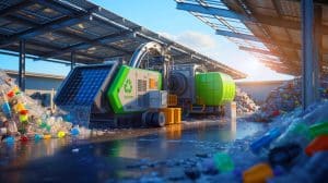 Illustration de la transformation des déchets plastiques en ressources énergétiques grâce à une technologie solaire innovante.
