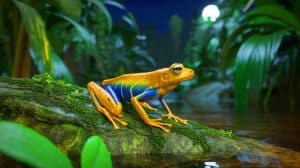 Illustration de la découverte de la grenouille géante Mantidactylus lovei dans les cours d'eau de Madagascar.