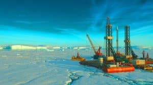 Illustration de la découverte de vastes réserves de pétrole en Antarctique par la Russie.