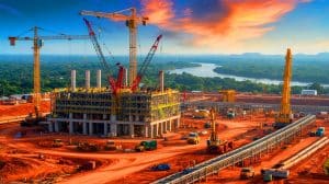 Illustration de la construction du complexe industriel pétrolier en Amapá grâce au partenariat stratégique entre Transpetro, Petrobras et le gouvernement local.