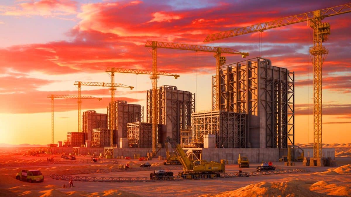 CPV sécurise un financement de 1,1 milliard € pour une centrale au gaz révolutionnaire de 1 350 MW au Texas Illustration de la construction d'une centrale à gaz de 1 350 MW dans le bassin permien au Texas.