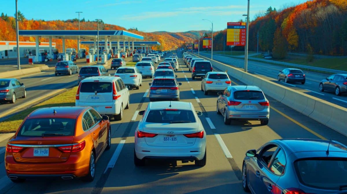 Les prix de l’essence inchangés aux États-Unis : l’impact inattendu de l’augmentation des déplacements cet été Illustration de la stabilité des prix de l'essence aux États-Unis malgré un trafic routier accru pour Thanksgiving.