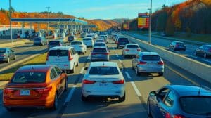 Illustration de la stabilité des prix de l'essence aux États-Unis malgré un trafic routier accru pour Thanksgiving.