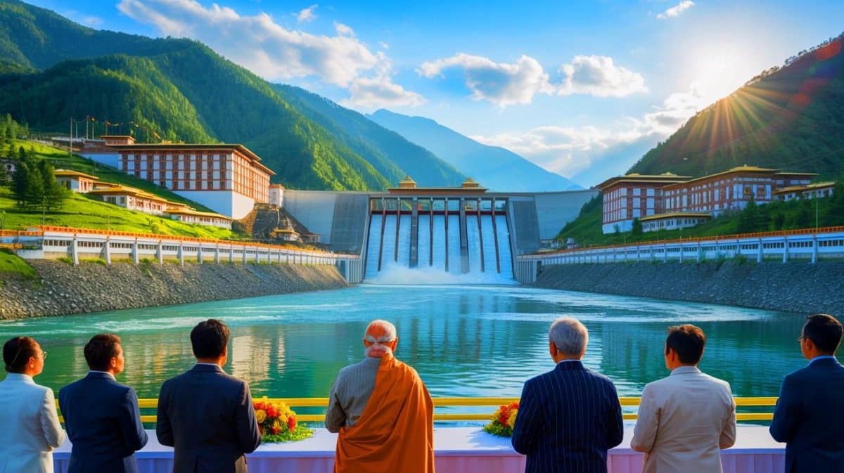 L’Inde Renforce Son Influence Énergétique Avec Une Nouvelle Centrale Électrique De 1 020 MW Au Bhoutan Illustration de l'inauguration de la centrale hydroélectrique Punatsangchhu-II au Bhoutan par Narendra Modi.