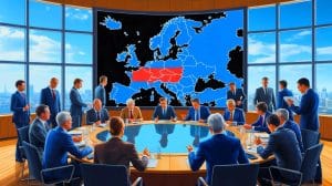Illustration de la validation par l'Union européenne d'un mécanisme de prêt basé sur les avoirs russes gelés pour soutenir l'Ukraine.
