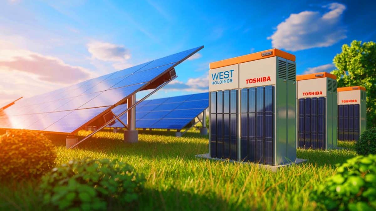 West Holdings et Toshiba : une alliance pour révolutionner le solaire et le stockage énergétique en France Illustration de l'alliance entre West Holdings et Toshiba pour des services intégrés en énergie solaire et stockage.