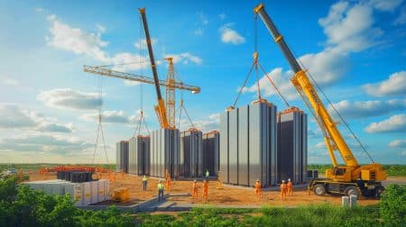 Peregrine et Wärtsilä lancent un ambitieux projet de stockage énergétique de 500 MWh près de Dallas Illustration de la construction du projet de stockage d'énergie Mallard Energy Storage près de Dallas.