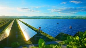 Illustration de l'expansion de projets solaires communautaires soutenue par Pivot Energy et ses partenaires financiers.