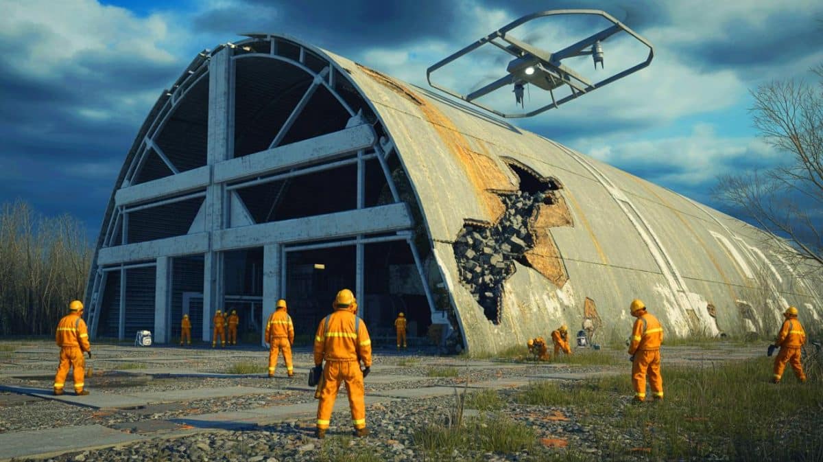 Un drone endommage Tchernobyl : l’Ukraine seule face aux réparations d’un site fragile et symbolique Illustration de l'impact d'une attaque de drone sur le sarcophage de Tchernobyl.