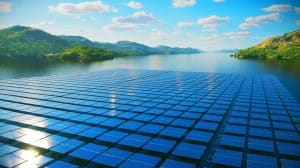 Illustration de la future centrale solaire flottante de 600 MW sur le lac Kariba au Zimbabwe.